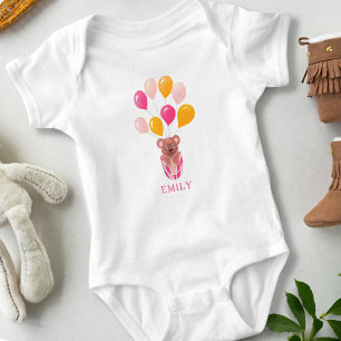 Cute Teddy Bear Pink Balloons Girl Baby Bodysuit