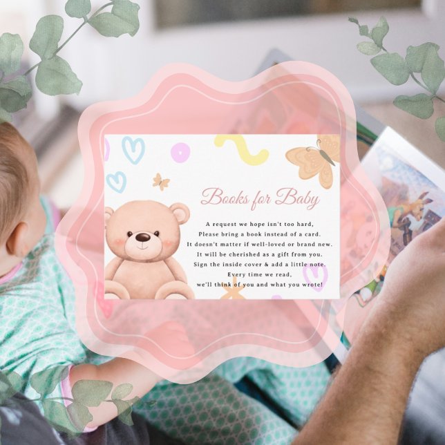 Cute Teddy Bear Pink books for baby  Enclosure Card (Teddy Bear Pink books for baby Enclosure Card
For more advanced personalisation of this design, simp)