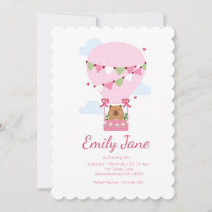 Cute Teddy Bear Pink Capybara Girls Birthday Invitation