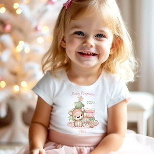 Cute Teddy Bear Pink Christmas Name Girl Toddler T-Shirt