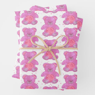 Cute Teddy Bear Pink Custom Wrapping Paper Sheet