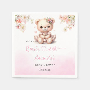 Cute Teddy Bear pink floral girl baby shower  Napkin