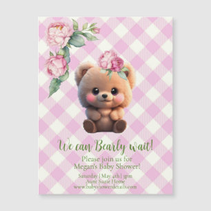 Cute teddy bear pink gingham floral Baby Shower