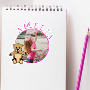 Cute Teddy Bear Pink Name and Photo Girl