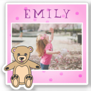 Cute Teddy Bear Pink Name Photo Girly