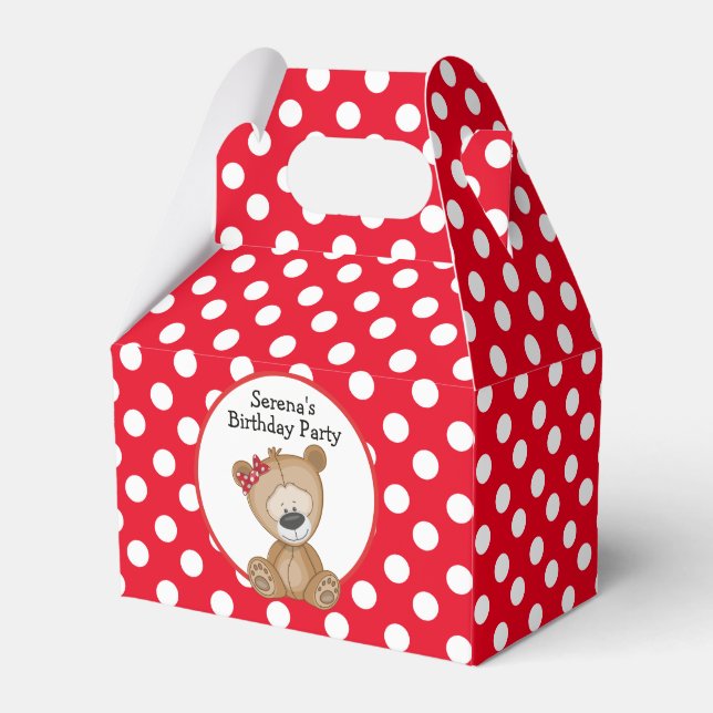 Cute Teddy Bear Polka Dots Birthday Favour Box (Front Side)