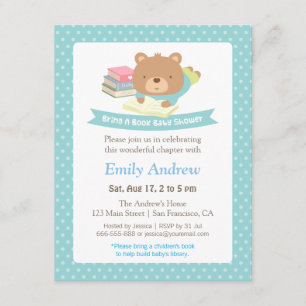 Cute Teddy Bear Polka Dots Book Themed Baby Shower Invitation
