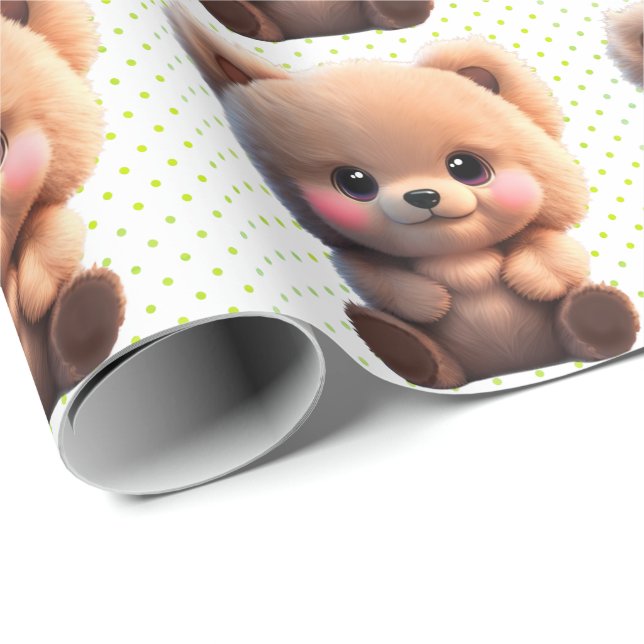 Cute teddy bear Polka dots  Wrapping Paper (Roll Corner)
