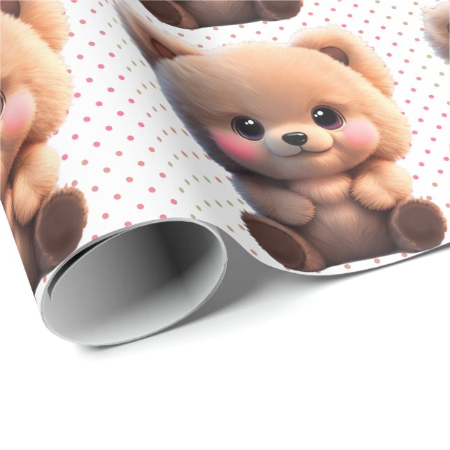 Cute teddy bear Polka dots  Wrapping Paper (Roll Corner)