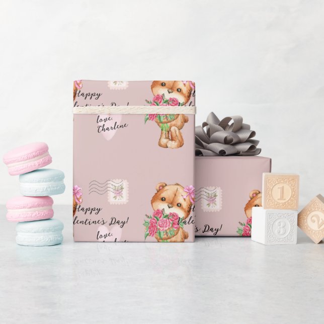 Cute Teddy Bear Postal Letter Valentine's Day Wrapping Paper (Baby Shower)