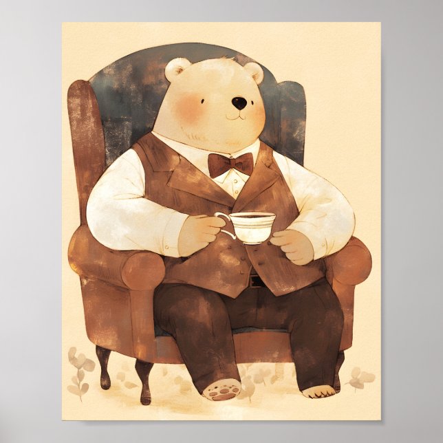 Cute Teddy Bear Poster | Baby Boy Nursery Print (Front)