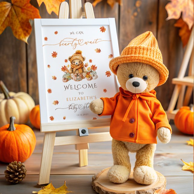 Cute Teddy Bear & Pumpkins Baby Shower Welcome  Poster (Creator Uploaded)