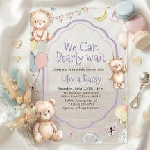 Cute Teddy Bear Purple Pastel Balloons Stars Baby