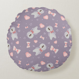 Cute Teddy Bear & Ribbon Pattern Round Cushion