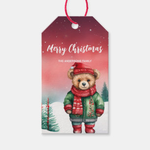 Cute teddy Bear Santa Christmas party holiday kid Gift Tags