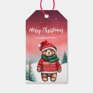 Cute teddy Bear Santa Christmas party holiday kid Gift Tags