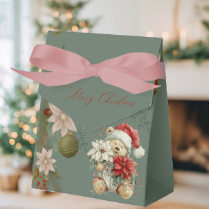 cute teddy bear, Santa Claus with flowers Favour Box