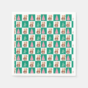 Cute teddy Bear Santa Merry Christmas tree party Napkin