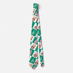 Cute teddy Bear Santa Merry Christmas tree party Tie