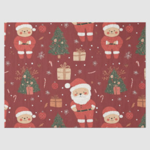 Cute Teddy Bear & Santa on Red (2) Tissue Paper