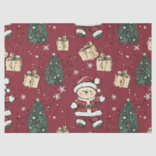 Cute Teddy Bear & Santa on Red (3) Tissue Paper