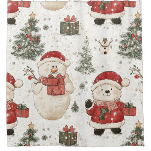 Cute Teddy Bear & Santa on White (2) Shower Curtain