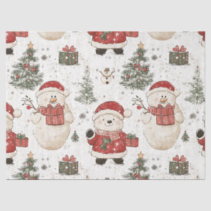 Cute Teddy Bear & Santa on White (2) Tissue Paper
