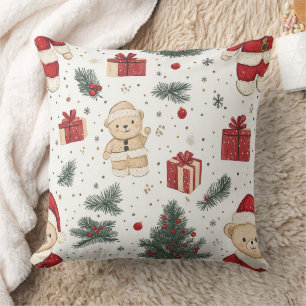 Cute Teddy Bear & Santa on White (3) Cushion