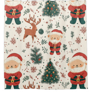 Cute Teddy Bear & Santa on White (4) Shower Curtain