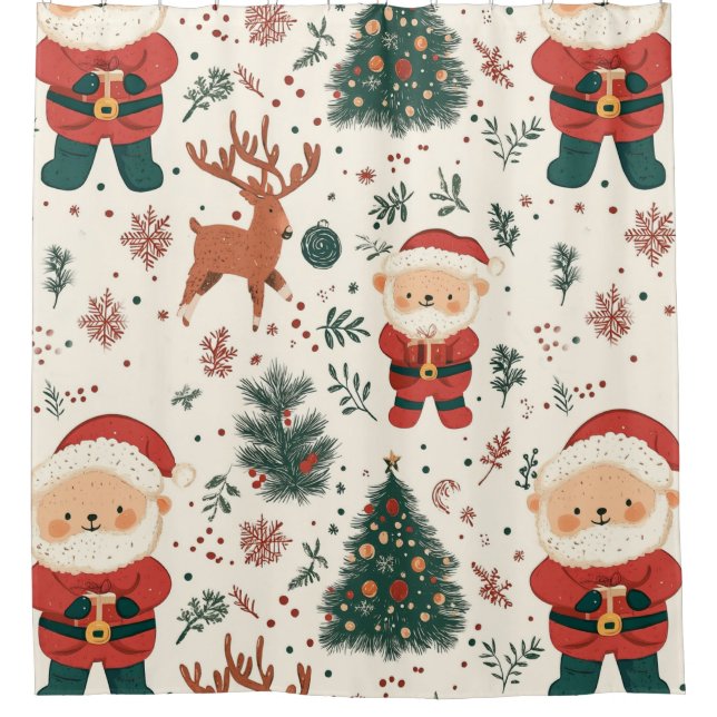 Cute Teddy Bear & Santa on White (4) Shower Curtain (Front)