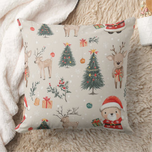 Cute Teddy Bear & Santa on White (5) Cushion