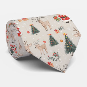 Cute Teddy Bear & Santa on White (5) Tie