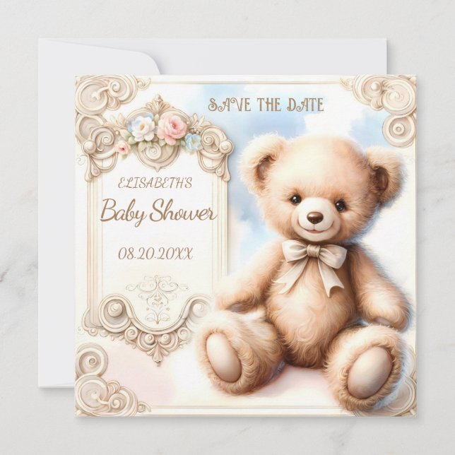 Cute teddy bear save the date (Front)