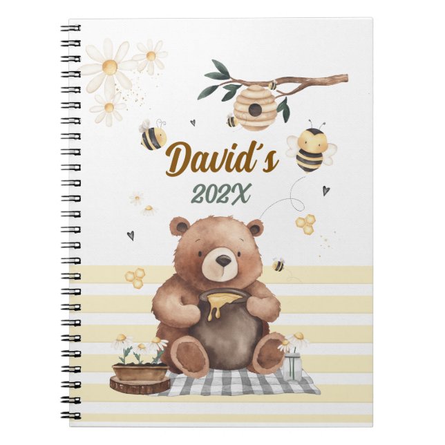  Cute teddy bear school notebook with jar of honey (Front)