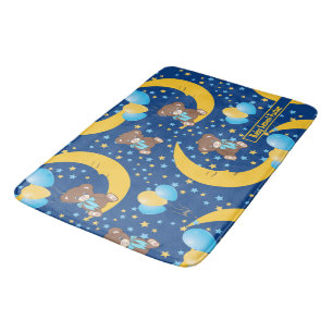 Cute Teddy Bear Sitting on the Moon Pattern Bath Mat