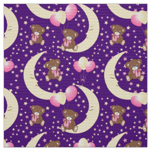 Cute Teddy Bear Sitting on the Moon Pattern Fabric