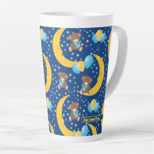 Cute Teddy Bear Sitting on the Moon Pattern Latte Mug