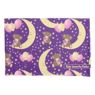 Cute Teddy Bear Sitting on the Moon Pattern Pillowcase