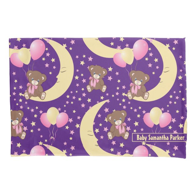 Cute Teddy Bear Sitting on the Moon Pattern Pillowcase (Front)