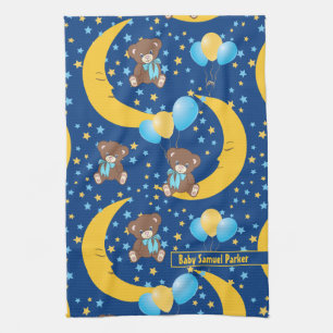 Cute Teddy Bear Sitting on the Moon Pattern Tea Towel