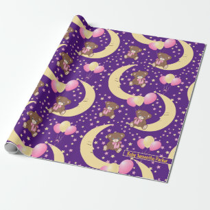 Cute Teddy Bear Sitting on the Moon Pattern Wrapping Paper