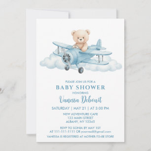 Cute Teddy Bear Sky Adventure Baby Shower Invitation