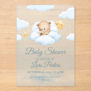 Cute Teddy Bear Sleeping on Cloud Baby Shower Invi Acrylic Invitations