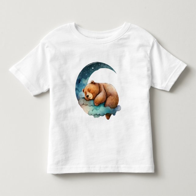Cute Teddy Bear Sleeping On Crescent Moon Tee (Front)