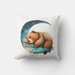 Cute Teddy Bear Sleeping on the Crescent Moon Cushion