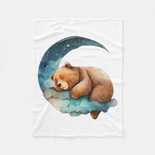 Cute Teddy Bear Sleeping on the Crescent Moon Fleece Blanket