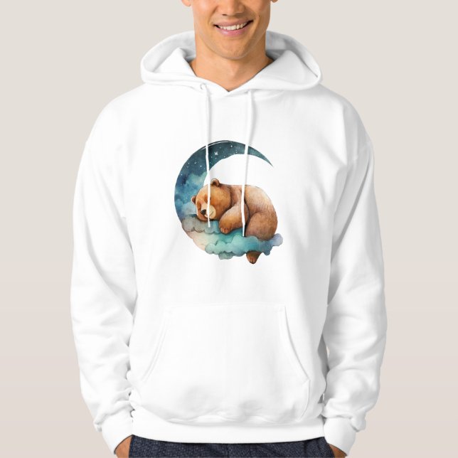 Cute Teddy Bear Sleeping on the Crescent Moon Hoodie (Front)