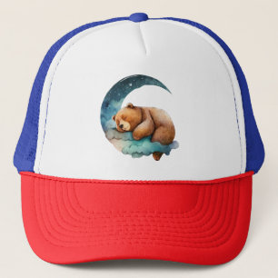 Cute Teddy Bear Sleeping on the Crescent Moon Trucker Hat