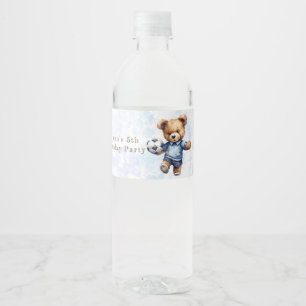 Cute Teddy Bear Soccer Birthday Party Water Bottle Label