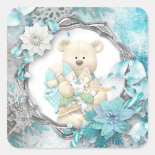 Cute Teddy Bear Square Sticker